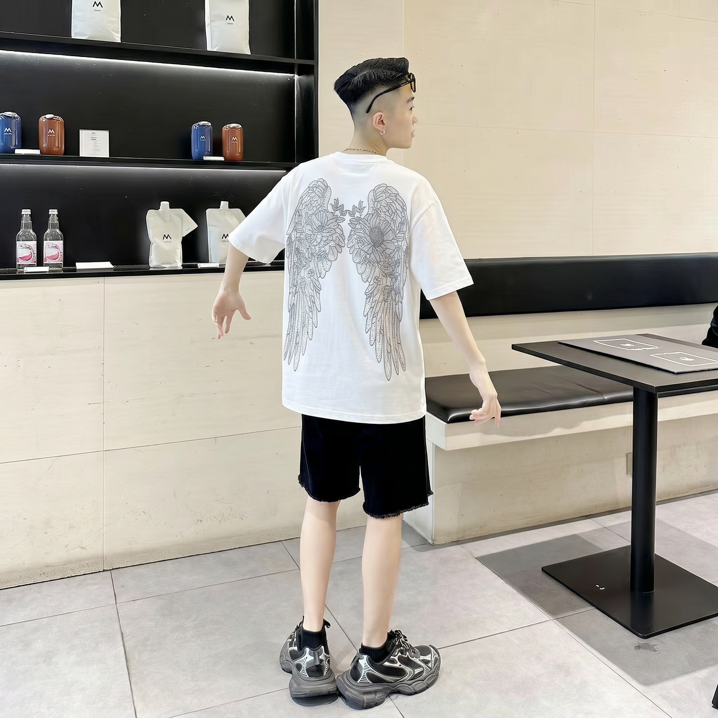 エンジェルウィング&ローズ ラインストーン Tシャツ dp1040
