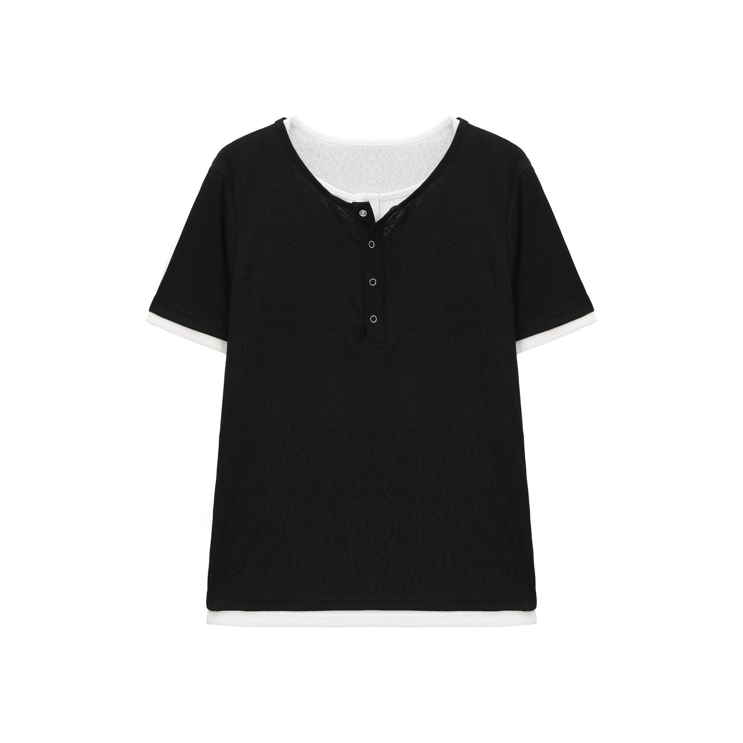 フェイクツーピースヘンリーネックニットTシャツ BL1183