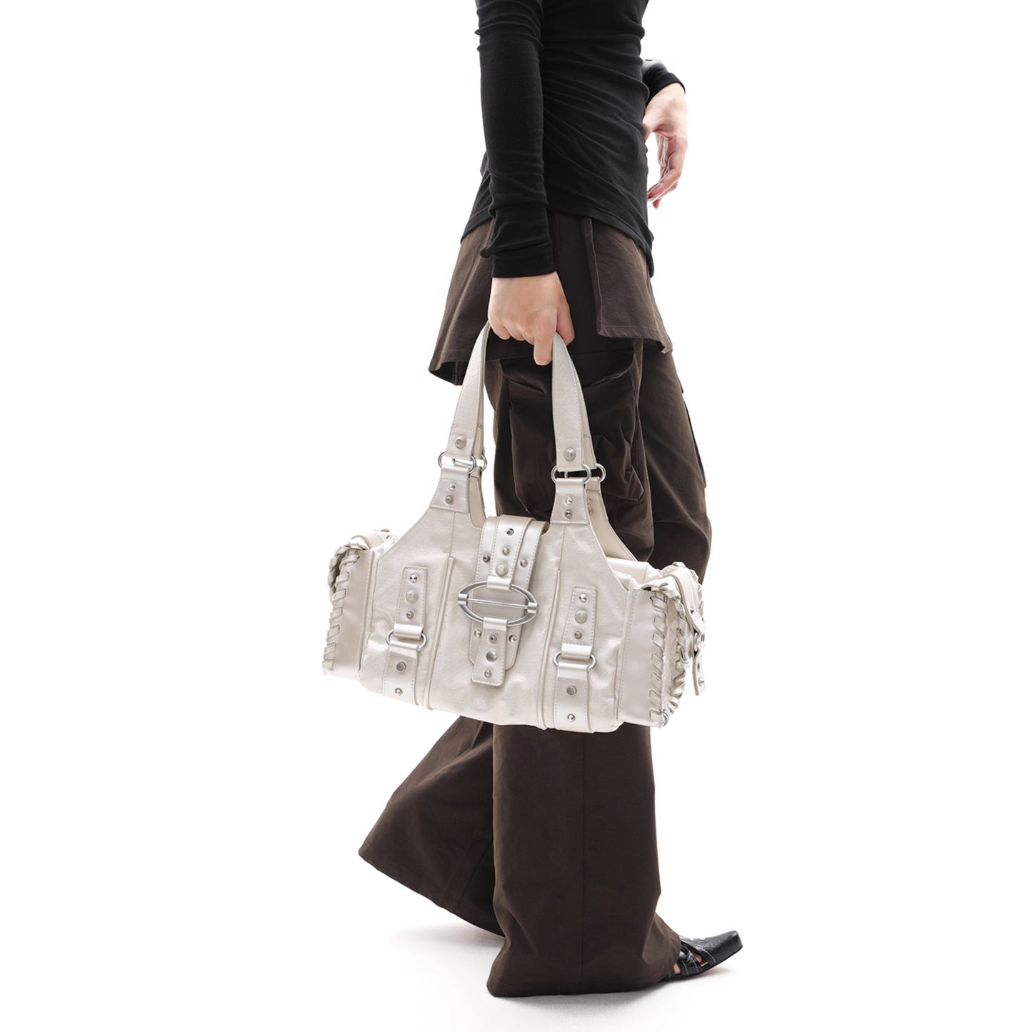 Crushed Leather Y2K Boston Bag