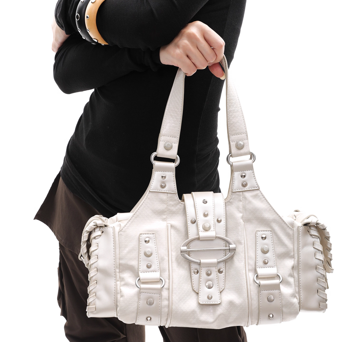 Crushed Leather Y2K Boston Bag