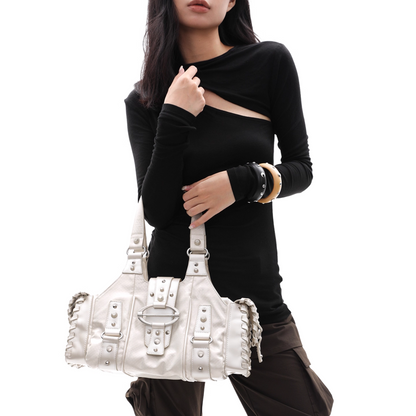 Crushed Leather Y2K Boston Bag