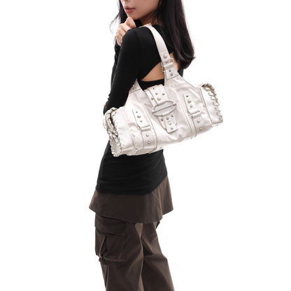Crushed Leather Y2K Boston Bag