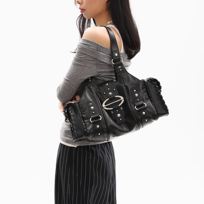 Crushed Leather Y2K Boston Bag
