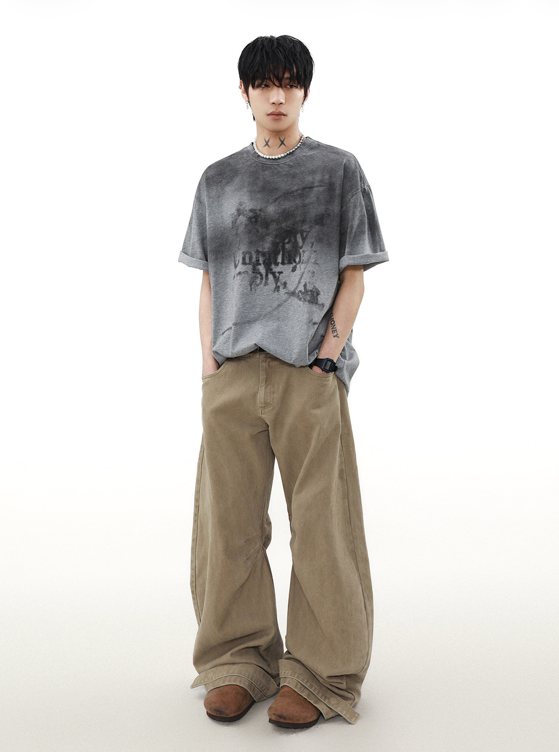 スモークフェード グラフィック オーバーサイズTシャツ　BL1157