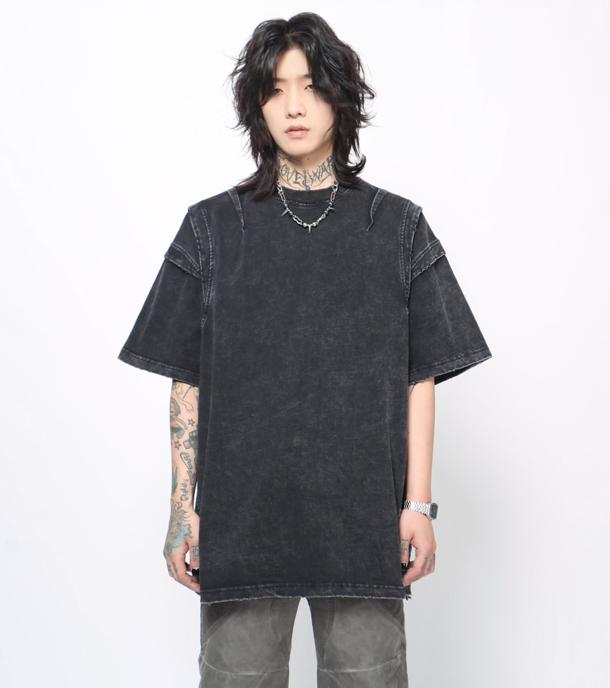 ヴィンテージフェード パネルスリーブ ルーズTシャツ　BL1174