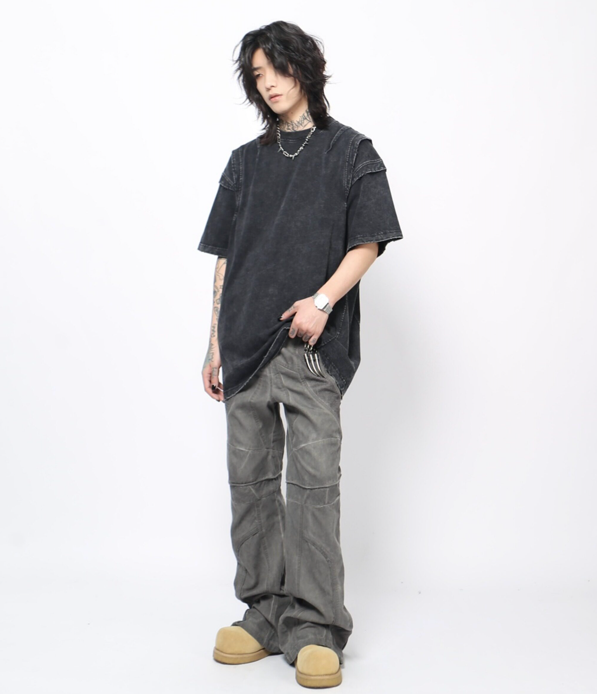 ヴィンテージフェード パネルスリーブ ルーズTシャツ　BL1174