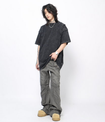 ヴィンテージフェード パネルスリーブ ルーズTシャツ　BL1174