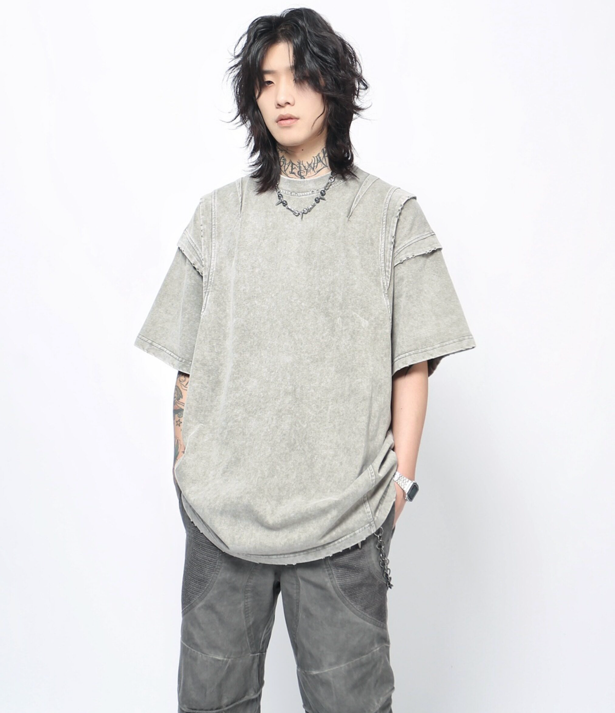 ヴィンテージフェード パネルスリーブ ルーズTシャツ　BL1174