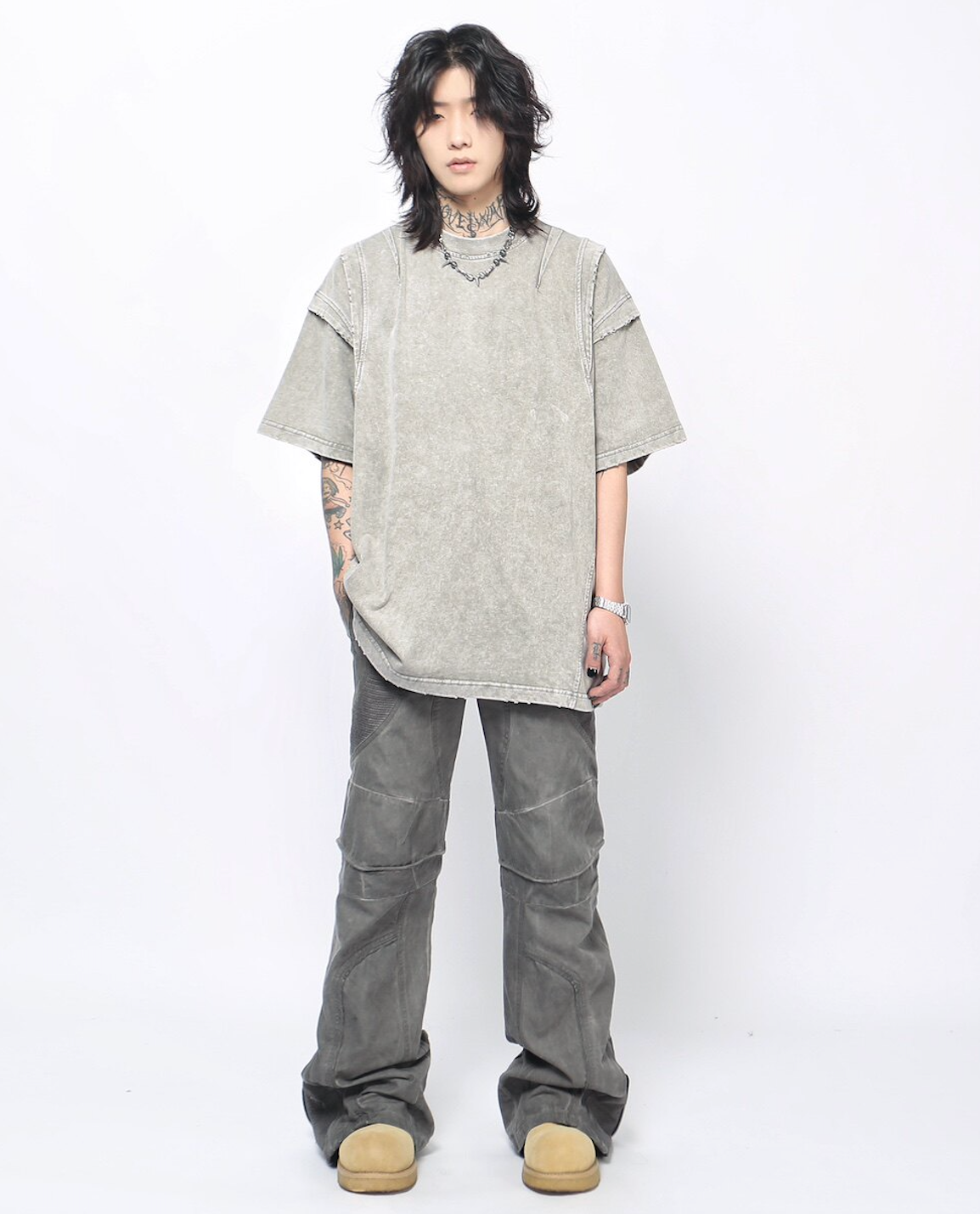 ヴィンテージフェード パネルスリーブ ルーズTシャツ　BL1174