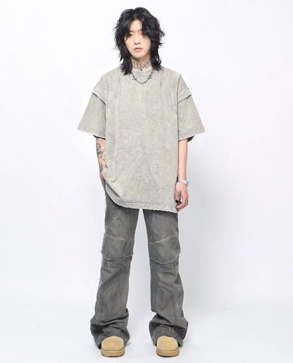 ヴィンテージフェード パネルスリーブ ルーズTシャツ　BL1174