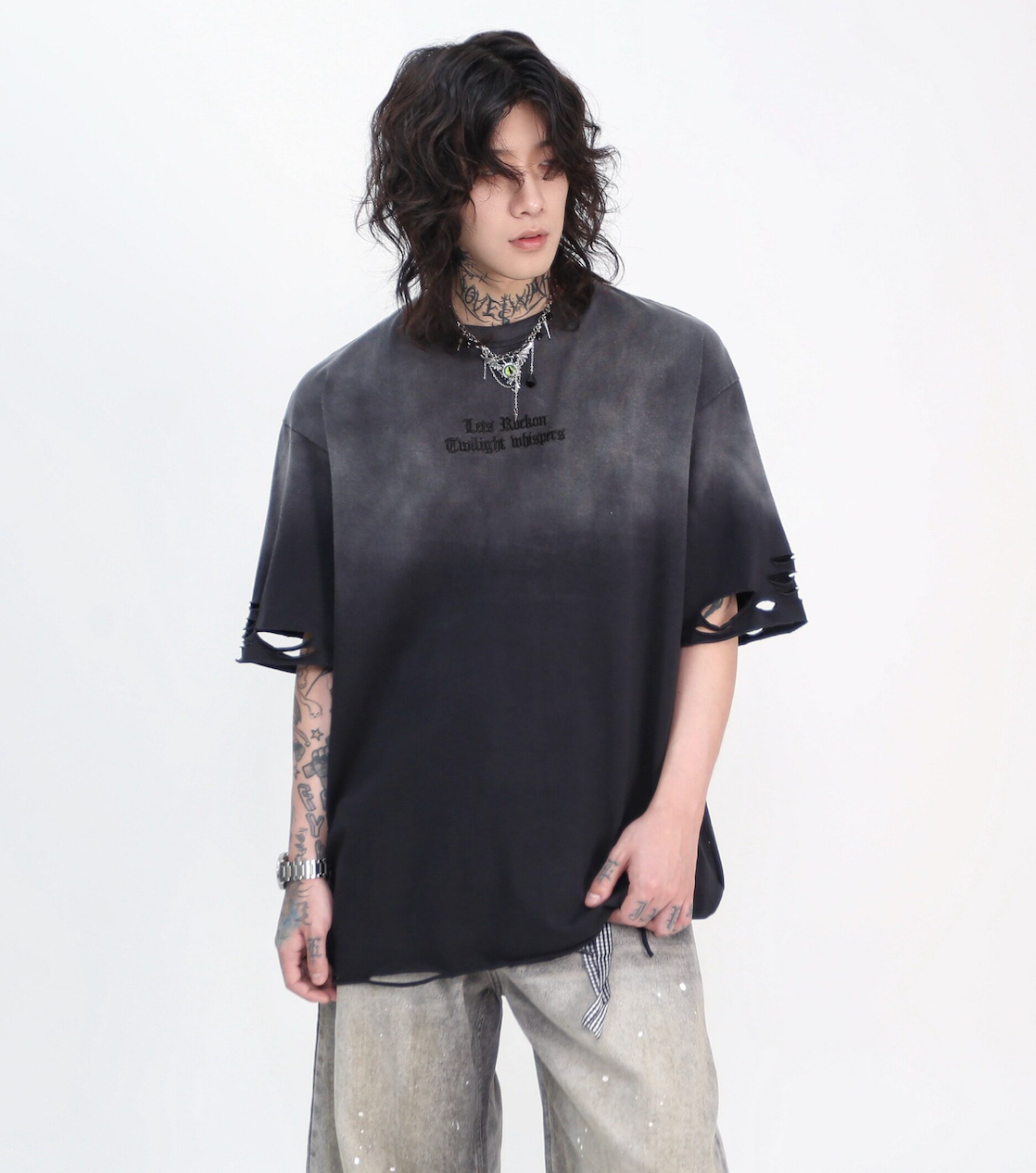 スモークグラデーション デストロイ Tシャツ　BL1168