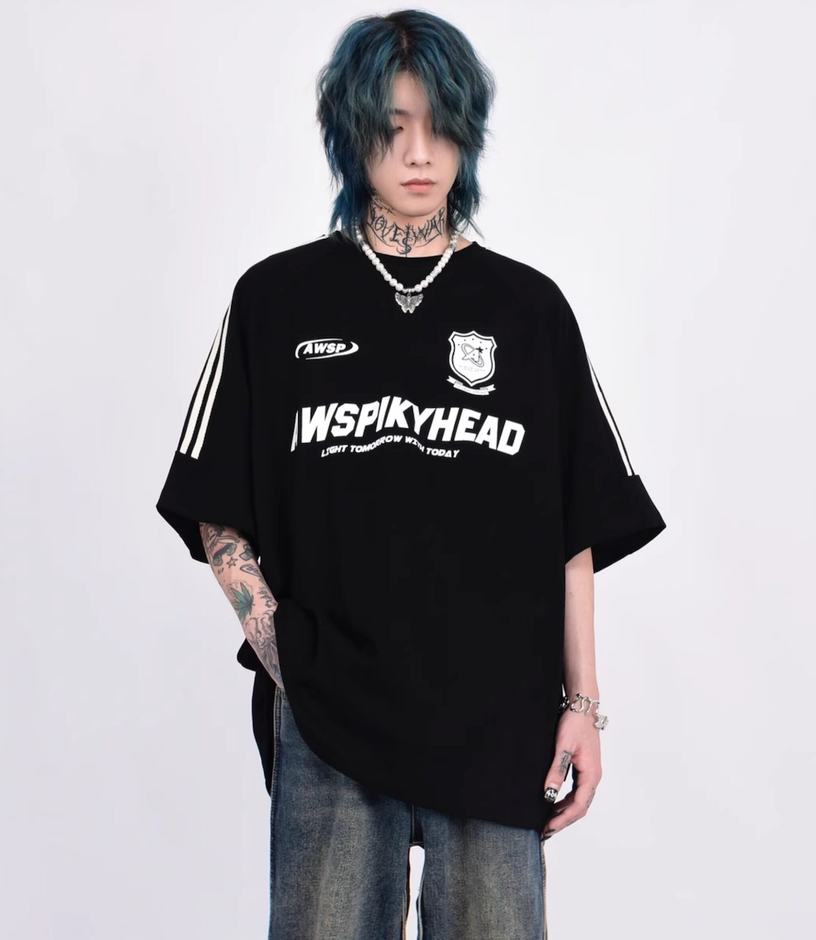 3ストライプ エンブロイダリーロゴ ルーズTシャツ　BL1170