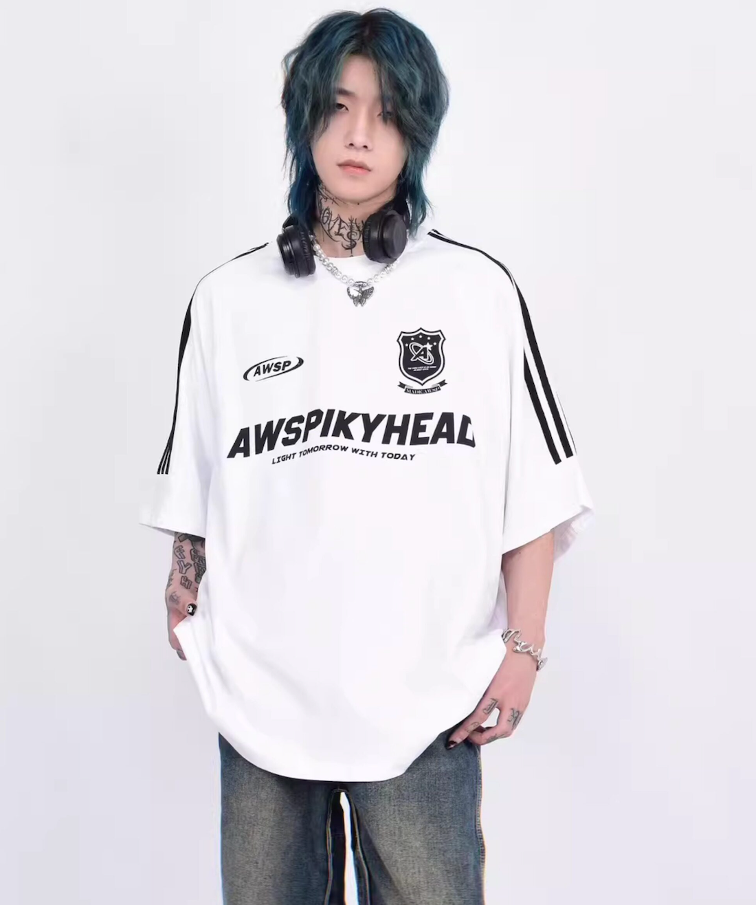3ストライプ エンブロイダリーロゴ ルーズTシャツ　BL1170