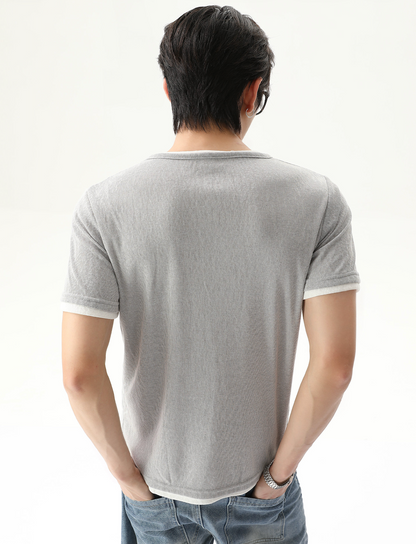 フェイクツーピースヘンリーネックニットTシャツ　BL1183