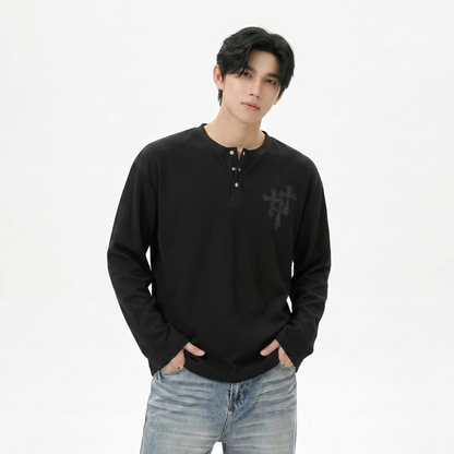 クロスロゴ　ヘンリーネックロングサーマルTシャツ　BL1179