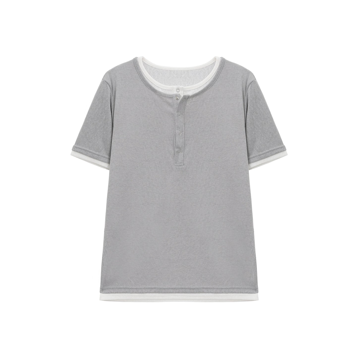 フェイクツーピースヘンリーネックニットTシャツ　BL1183