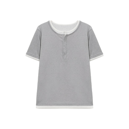 フェイクツーピースヘンリーネックニットTシャツ　BL1183