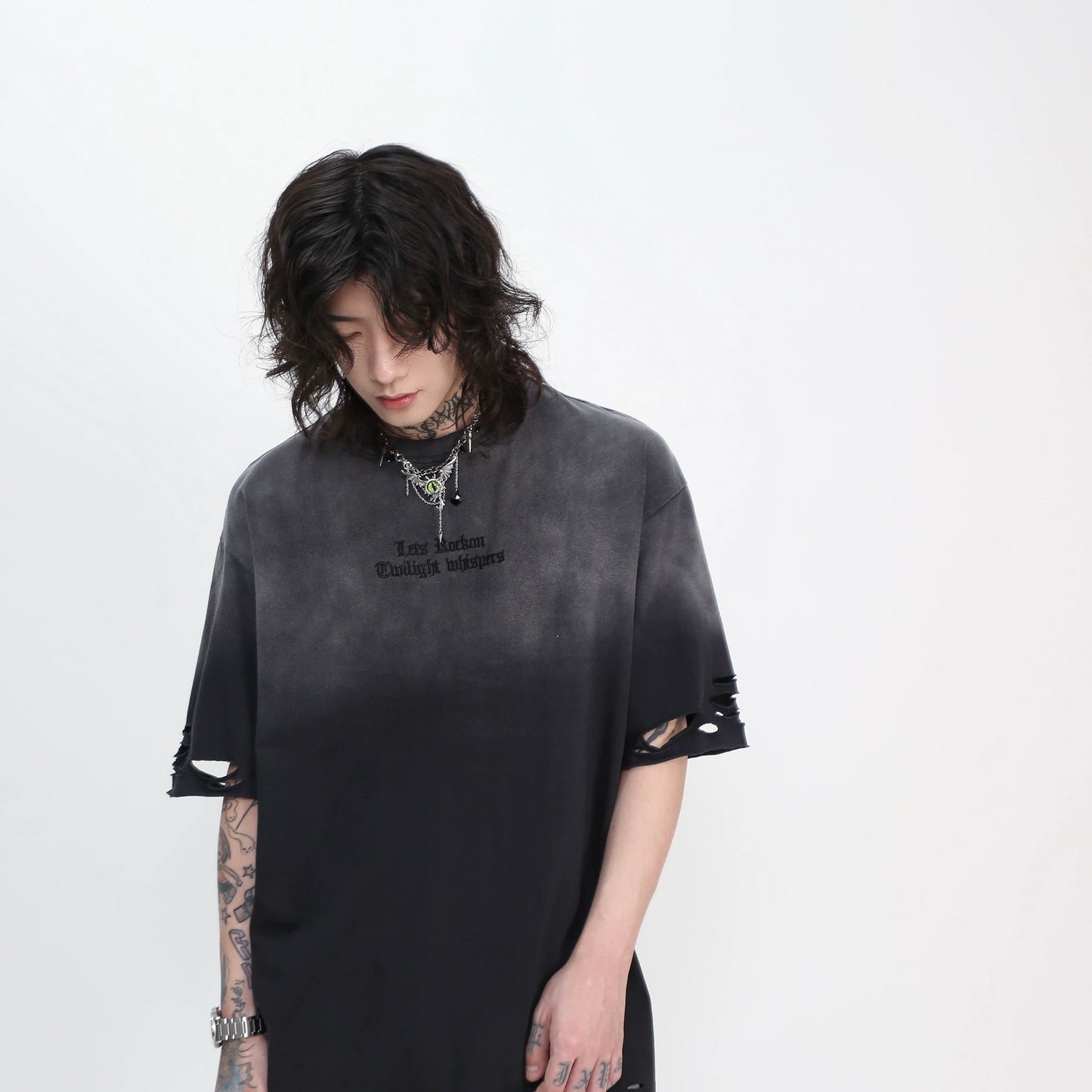 スモークグラデーション デストロイ Tシャツ　BL1168
