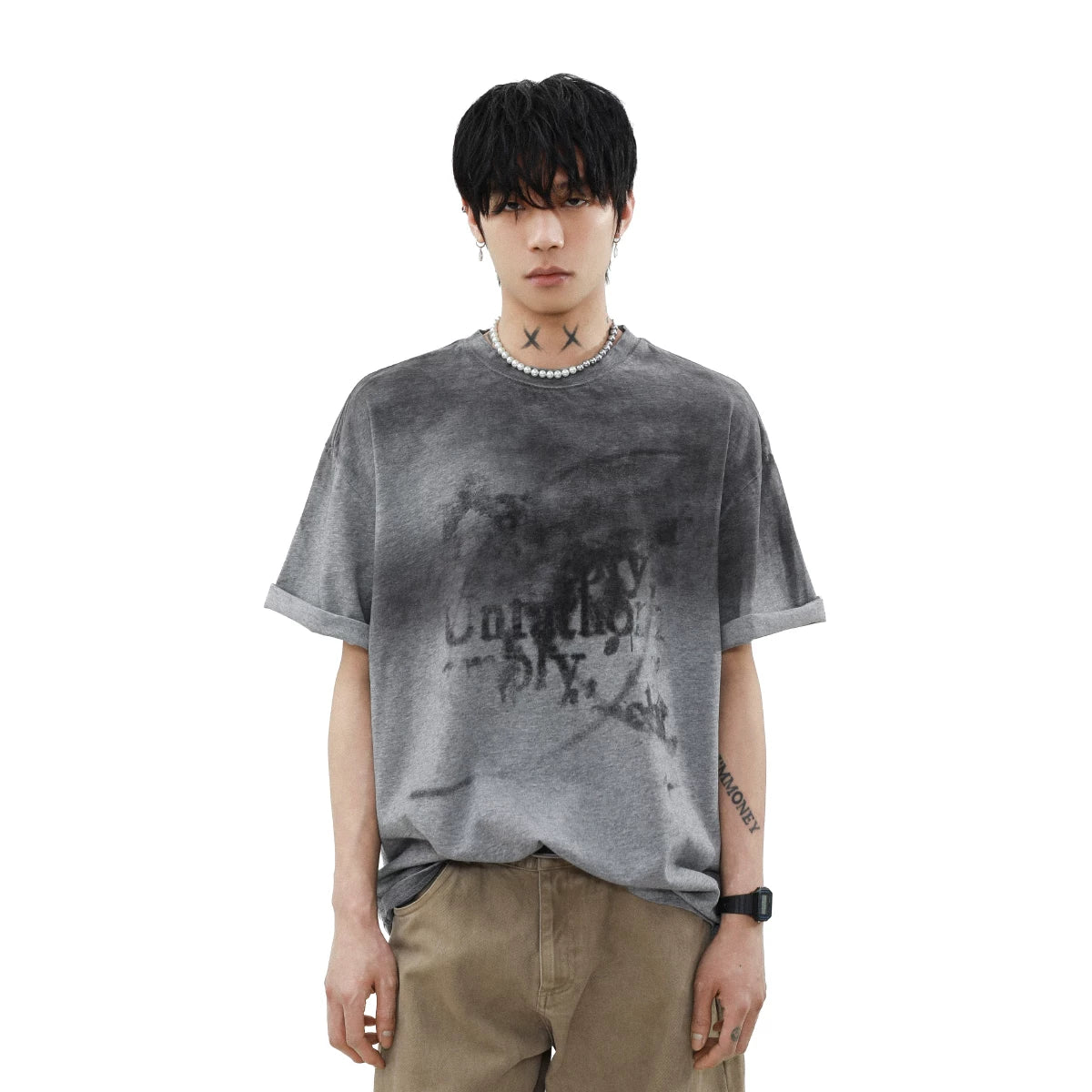 スモークフェード グラフィック オーバーサイズTシャツ　BL1157