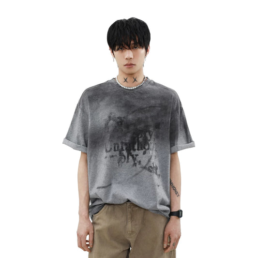 スモークフェード グラフィック オーバーサイズTシャツ　BL1157