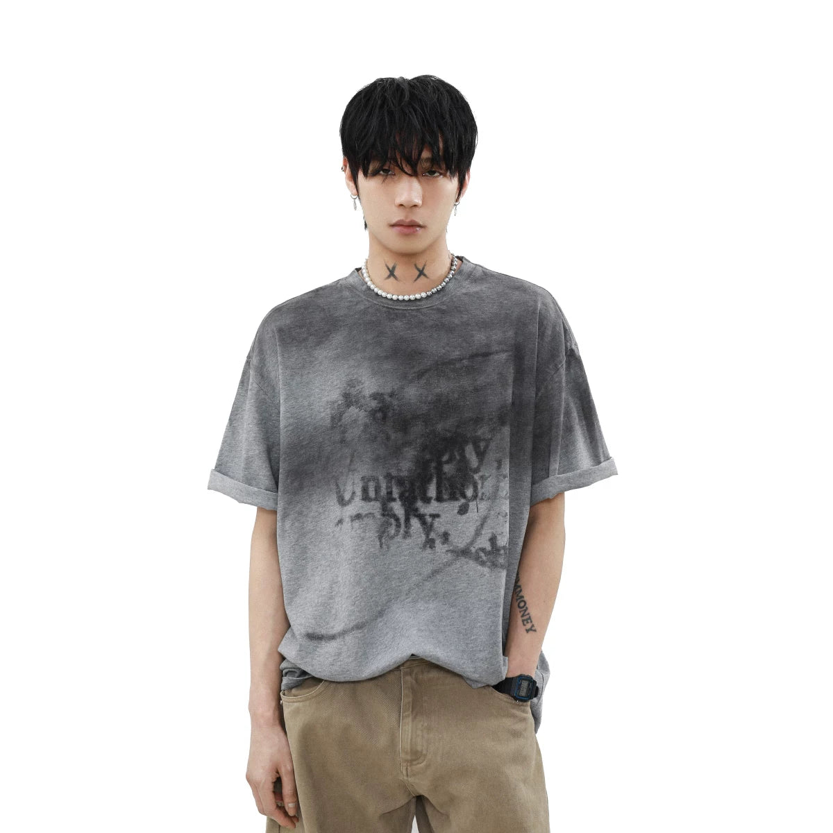 スモークフェード グラフィック オーバーサイズTシャツ　BL1157