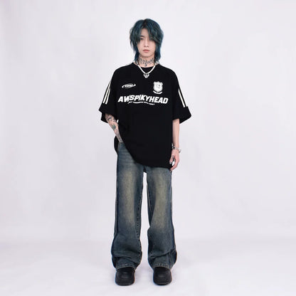 3ストライプ エンブロイダリーロゴ ルーズTシャツ　BL1170