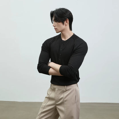 スリムフィット リブラグラン ヘンリーネックT　BL1180
