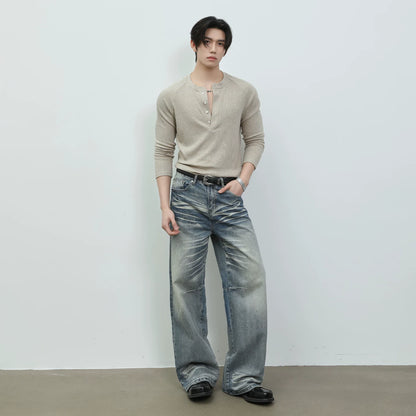 スリムフィット リブラグラン ヘンリーネックT　BL1180