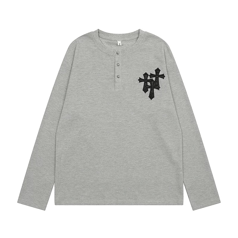 クロスロゴ　ヘンリーネックロングサーマルTシャツ　BL1179