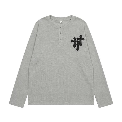 クロスロゴ　ヘンリーネックロングサーマルTシャツ　BL1179