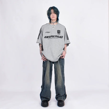3ストライプ エンブロイダリーロゴ ルーズTシャツ　BL1170
