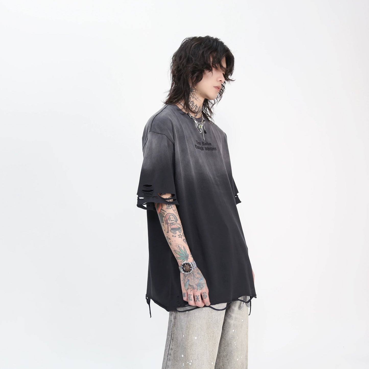 スモークグラデーション デストロイ Tシャツ　BL1168