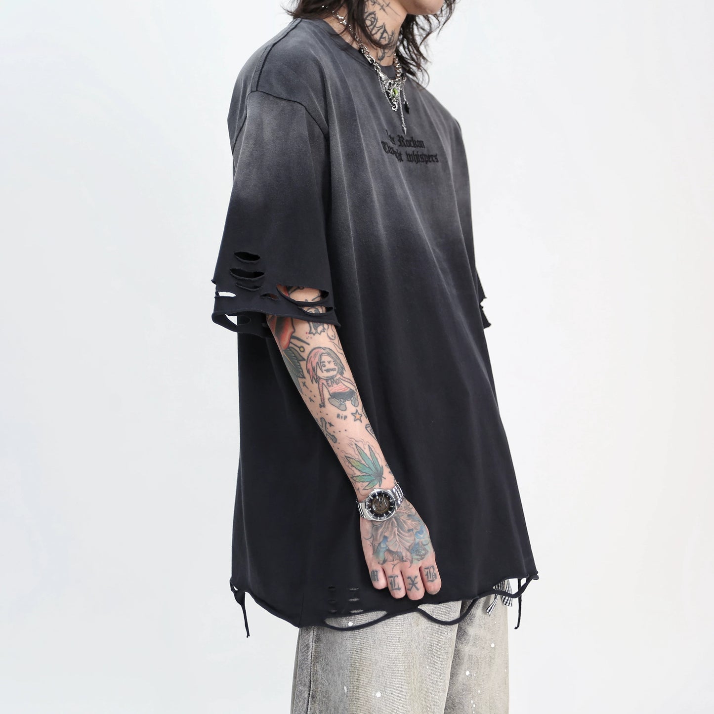 スモークグラデーション デストロイ Tシャツ　BL1168