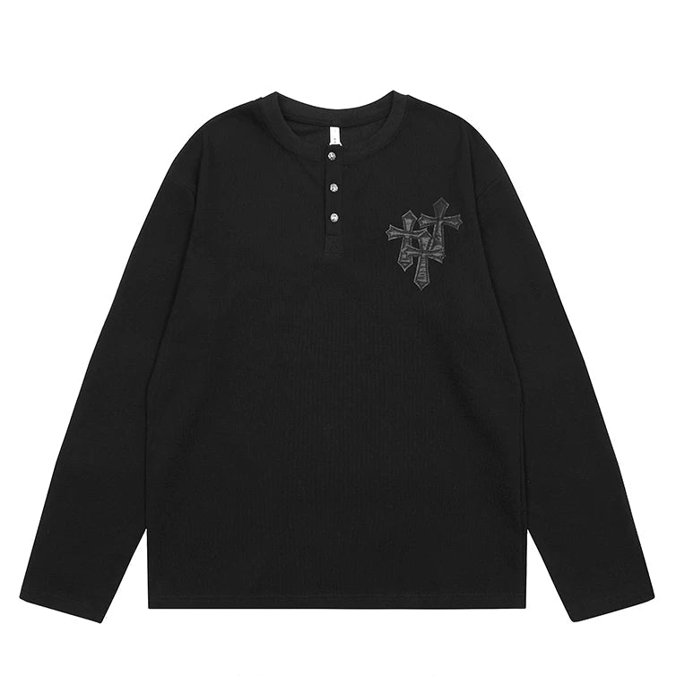 クロスロゴ　ヘンリーネックロングサーマルTシャツ　BL1179