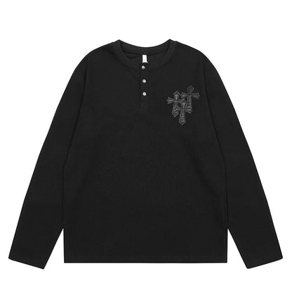 クロスロゴ　ヘンリーネックロングサーマルTシャツ　BL1179