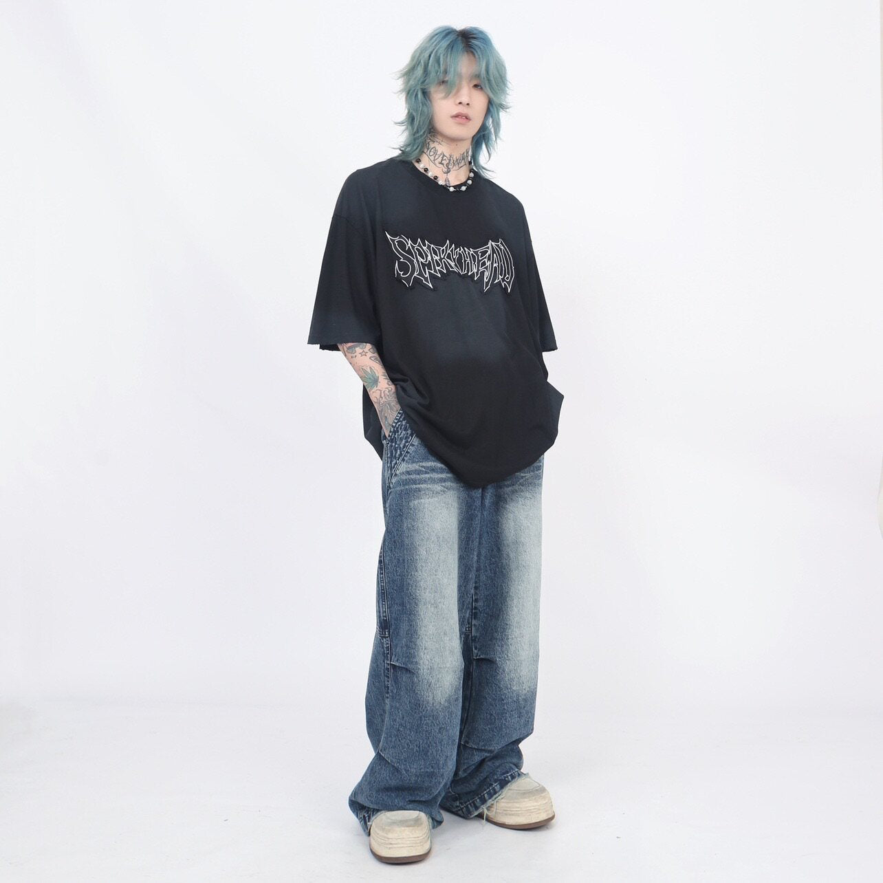アンティークウォッシュ ワイドフィット グラフィックT　BL1171
