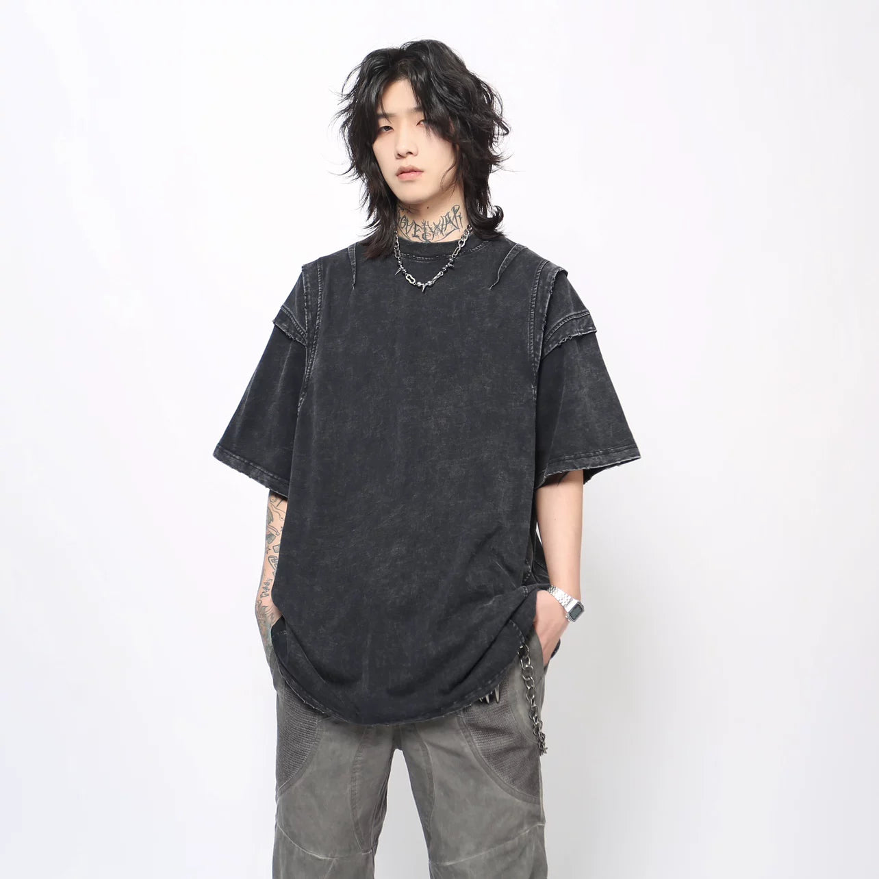 ヴィンテージフェード パネルスリーブ ルーズTシャツ　BL1174