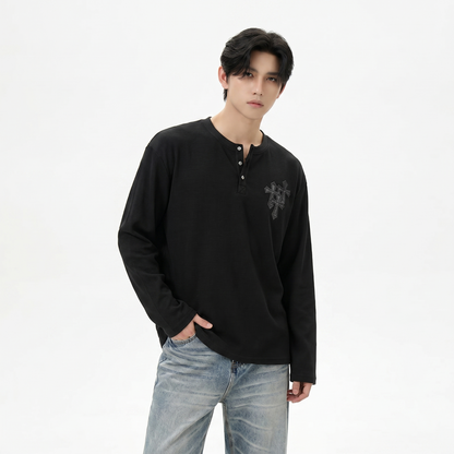 クロスロゴ　ヘンリーネックロングサーマルTシャツ　BL1179