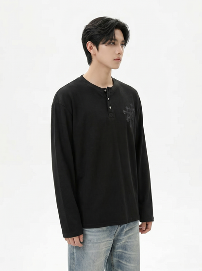 クロスロゴ　ヘンリーネックロングサーマルTシャツ　BL1179